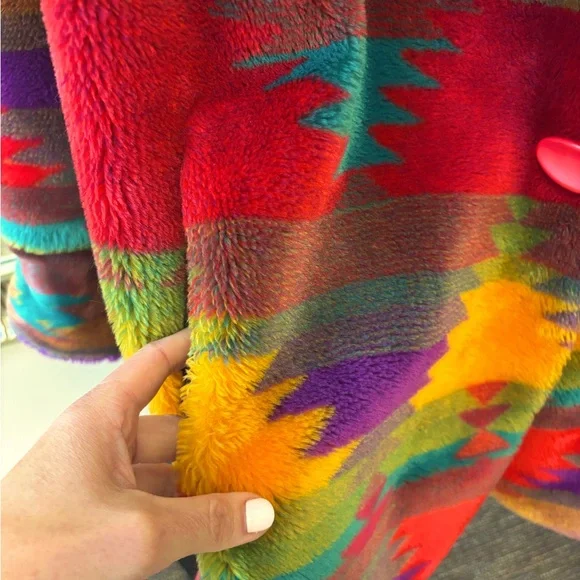 Vintage Bright Plush Oversized Aztec Print Coat size M